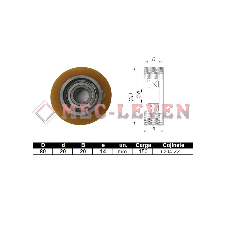 RODADERA SIMPLE D80X20MM CON RODAMIENTO