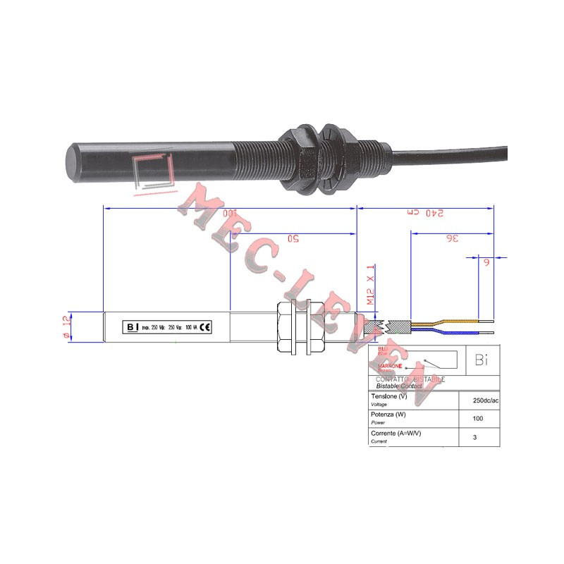 INTERRUPTOR MAGNETICO CILINDRICO BIESTABLE 100VA